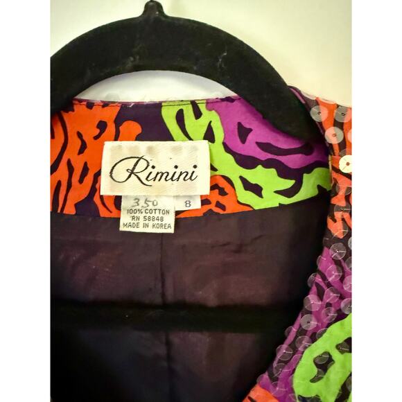 Vintage 80's Rimini Colorful Green Purple Puff Sleeve Blazer Jacket Formal Small - Picture 3 of 5